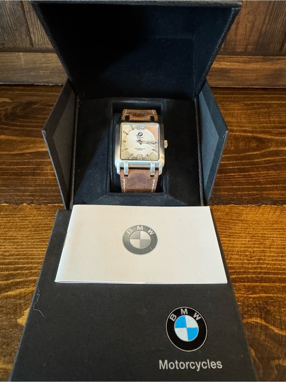 BMW Men's Silver-Tone Case Watch with Brown Leather Strap